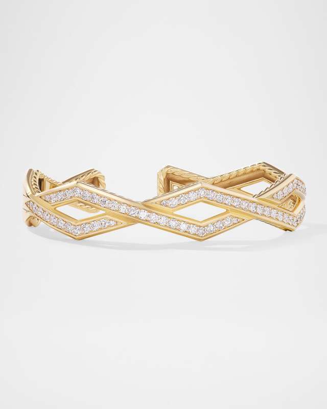 Pave Stax Cuff Bracelet with Diamonds in 18K Gold, 13